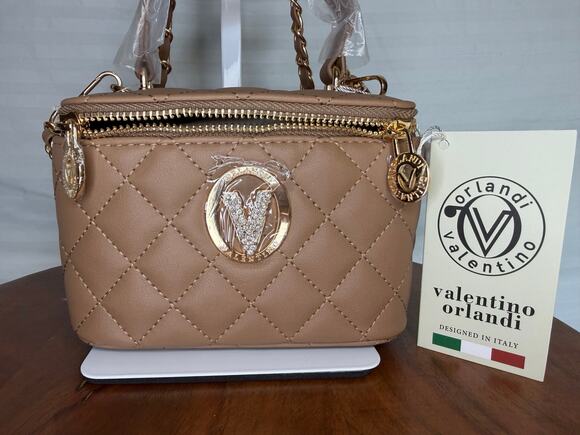 Valentino Orlandi Handbags - Valentino Orlandi Vittoria Vanity Box Bag Taupe Quilted Crossbody NWT